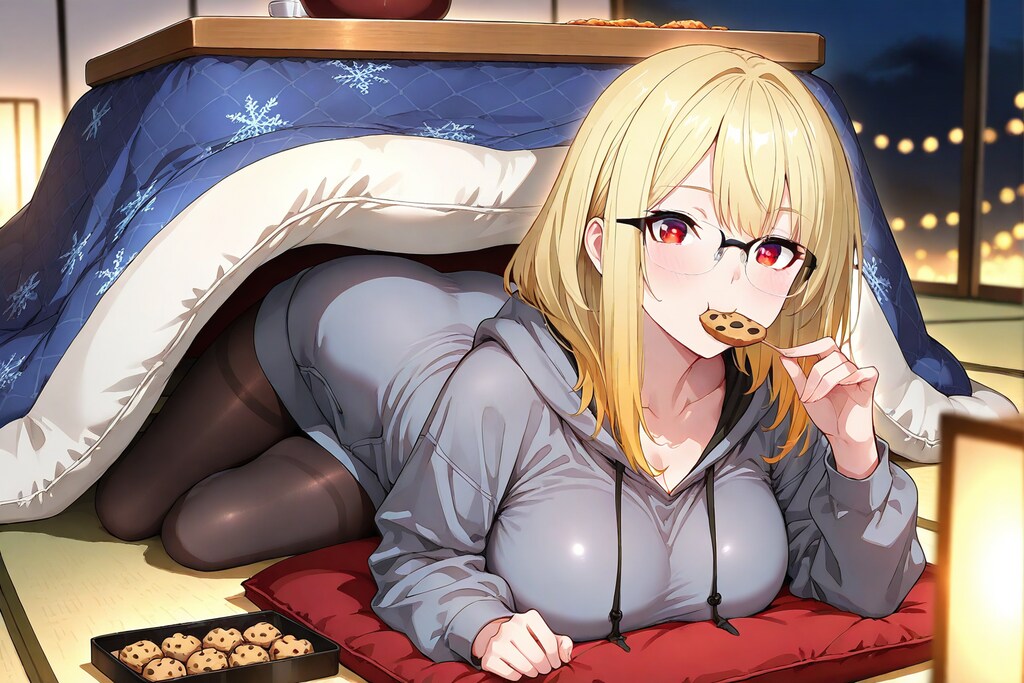 寒くてこたつにもぐる金髪ちゃん