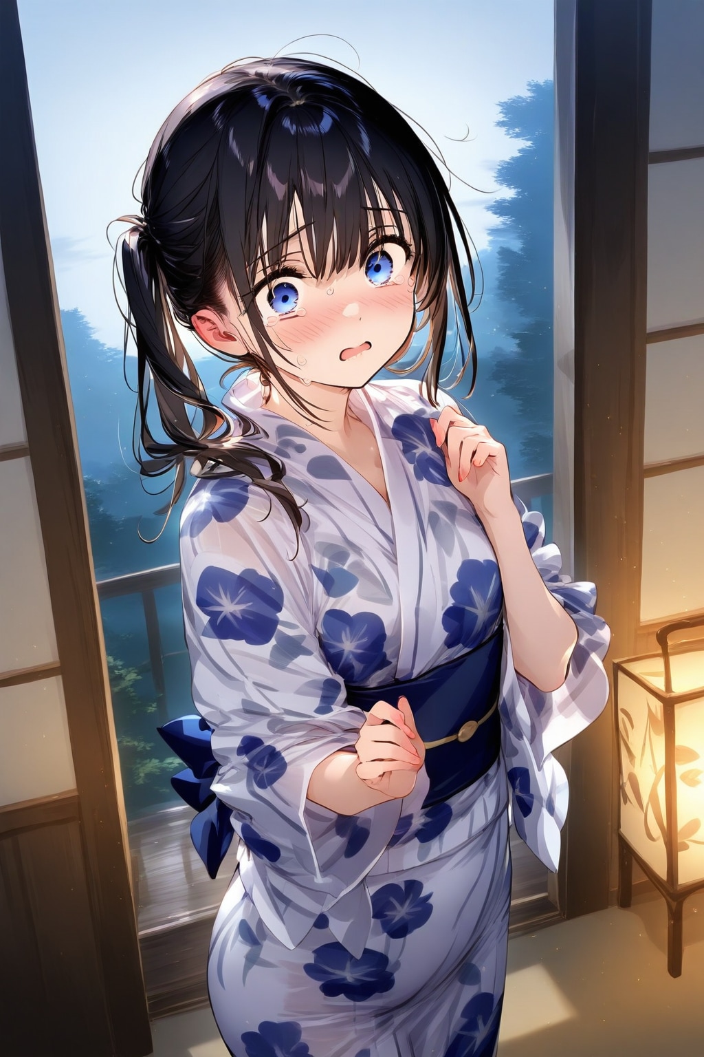 お化けが出そうな屋敷で脅える