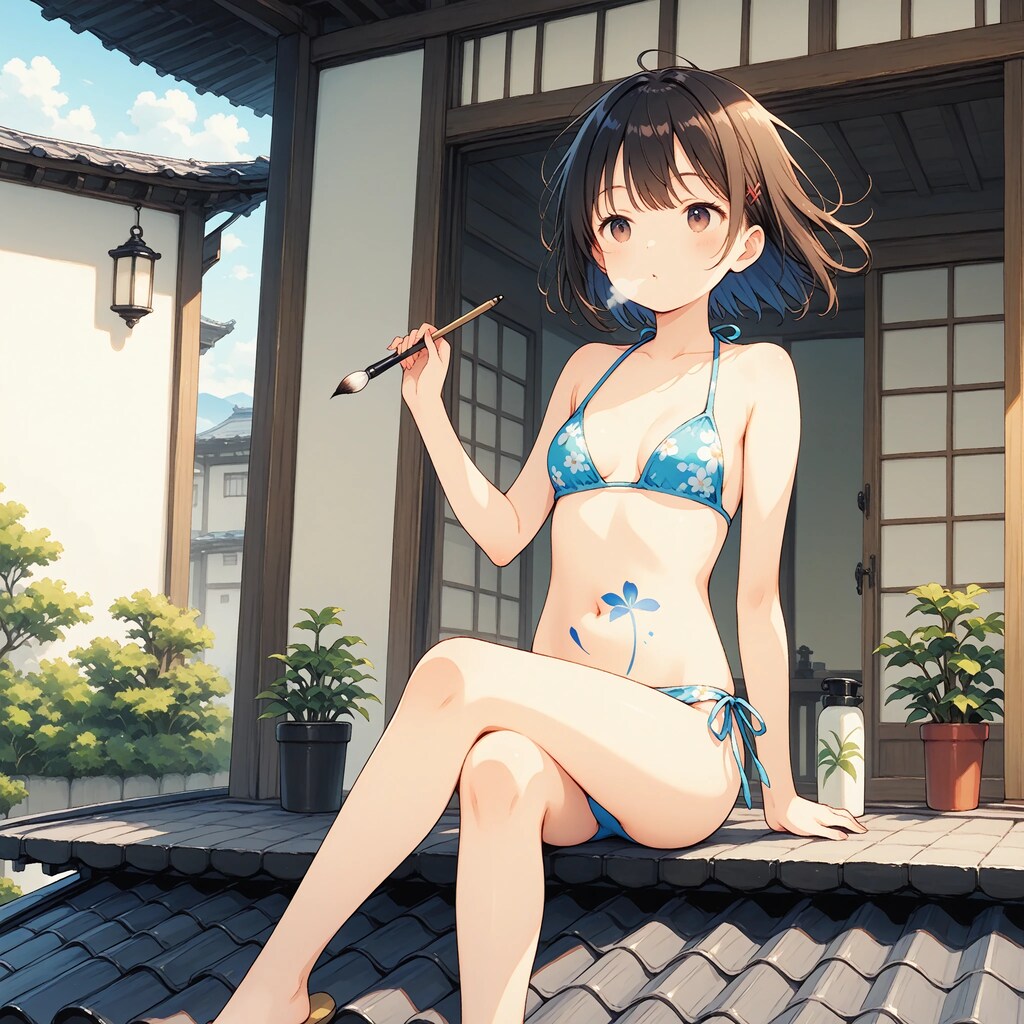 【セルフボディペイント】「意外とむずい⁉︎あ、さむっ！」