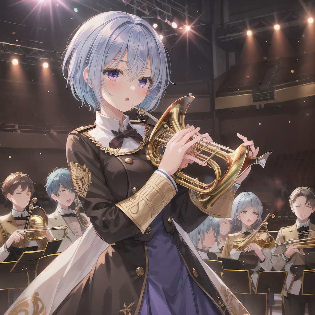 青髪ボブでブラスバンドの少女
