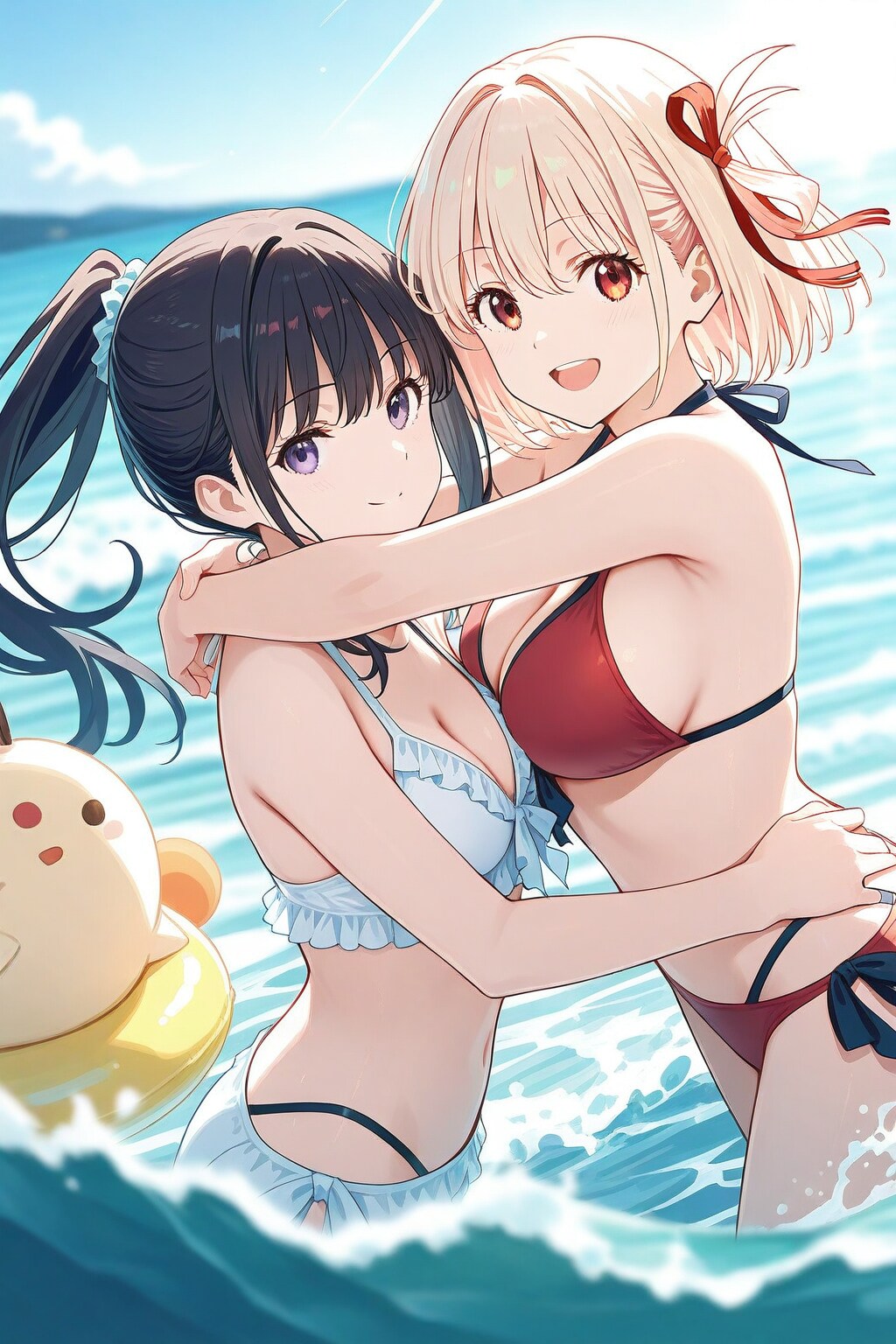 海での仲良しハグ