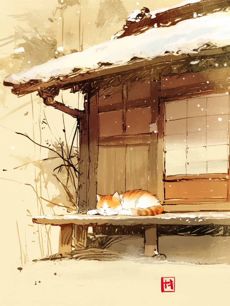 冬の縁側でおやすみ猫ちゃん | の人気AIイラスト・グラビア