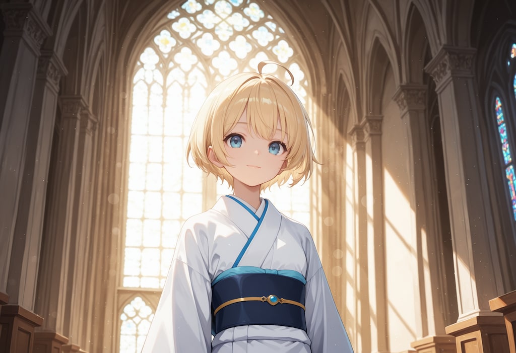 教会と着物とシスターさん