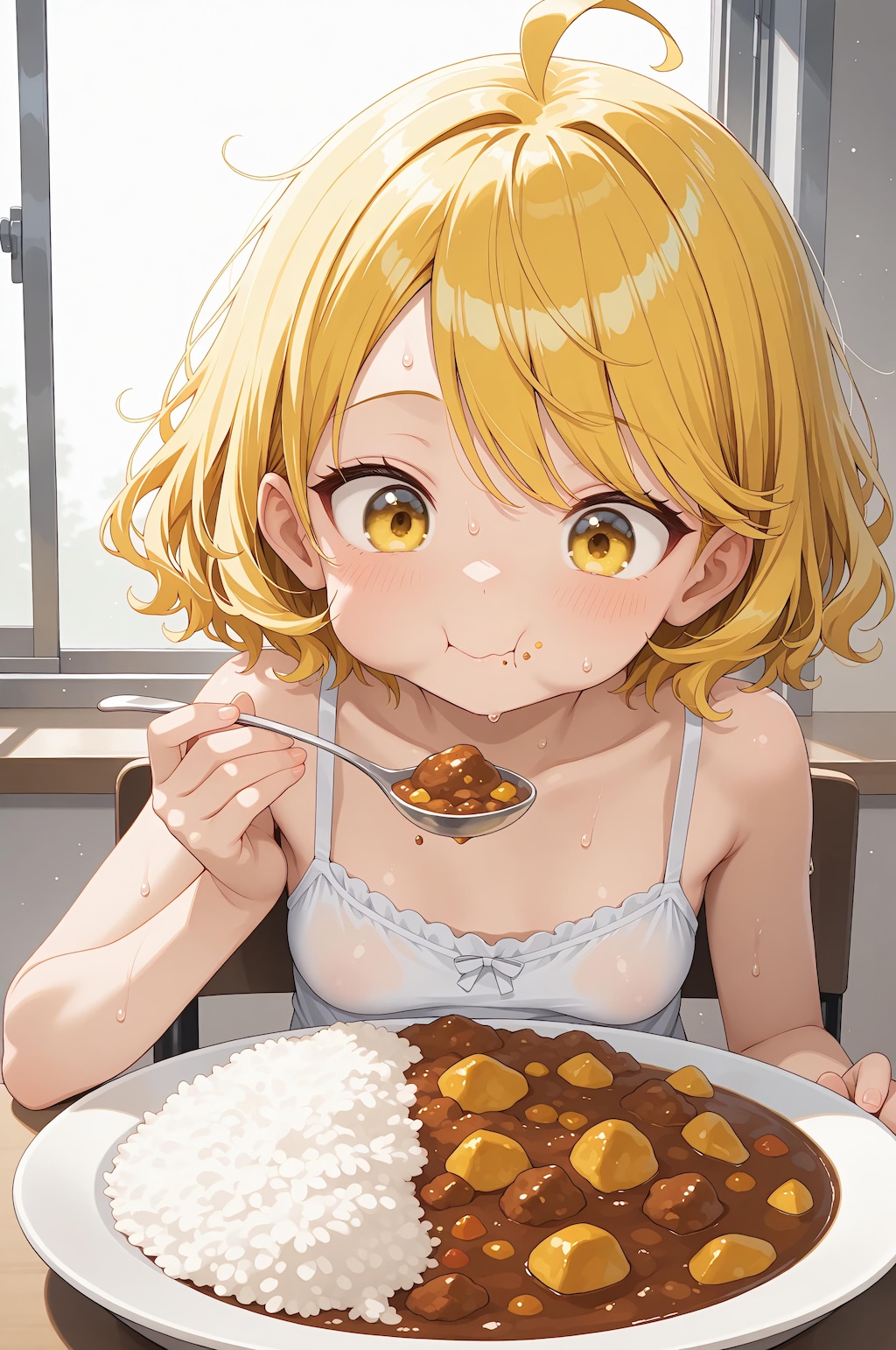 夢中でカレーを頬張るユイちゃん(大盛り)