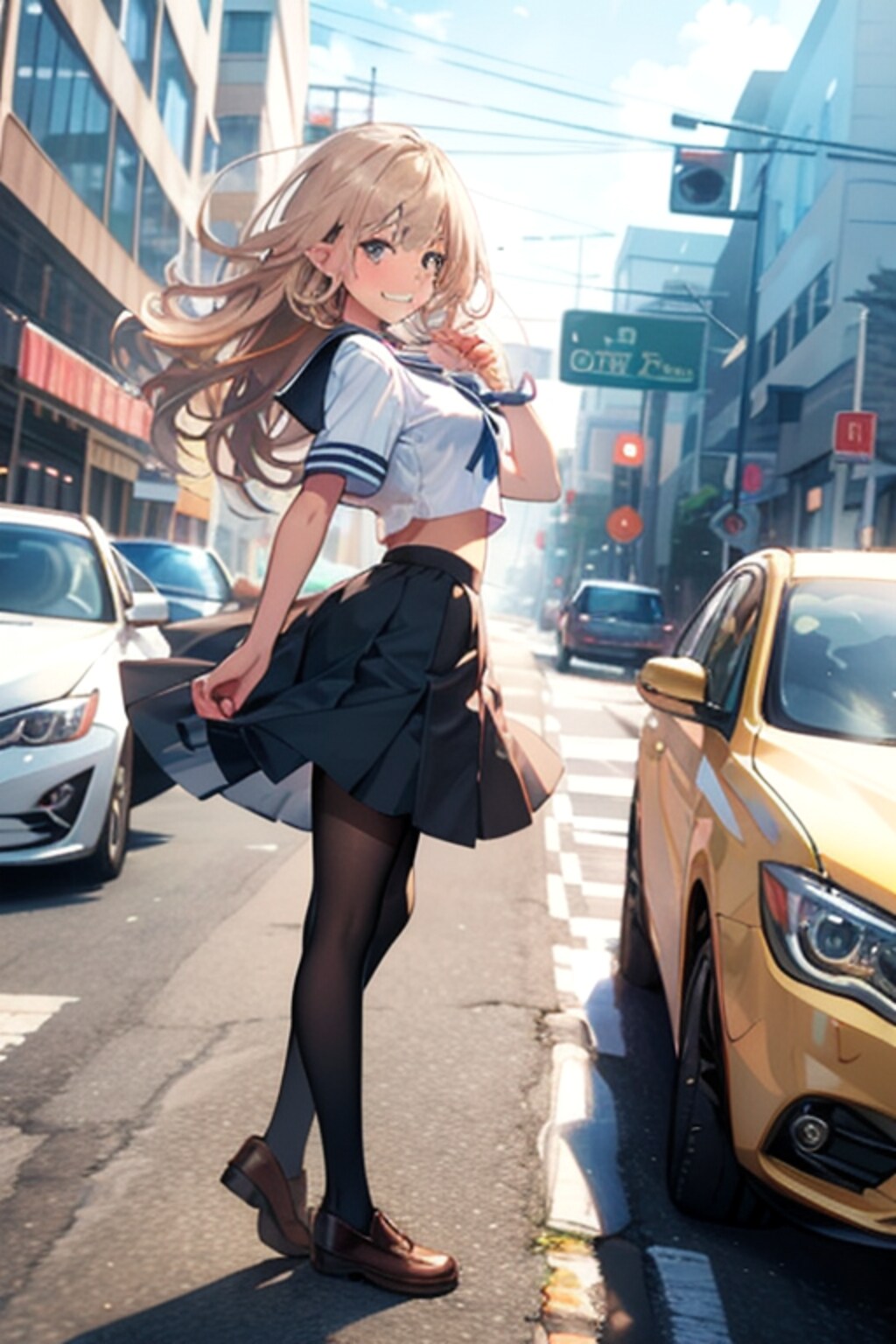 夏服JKエルフさん 黒タイツ