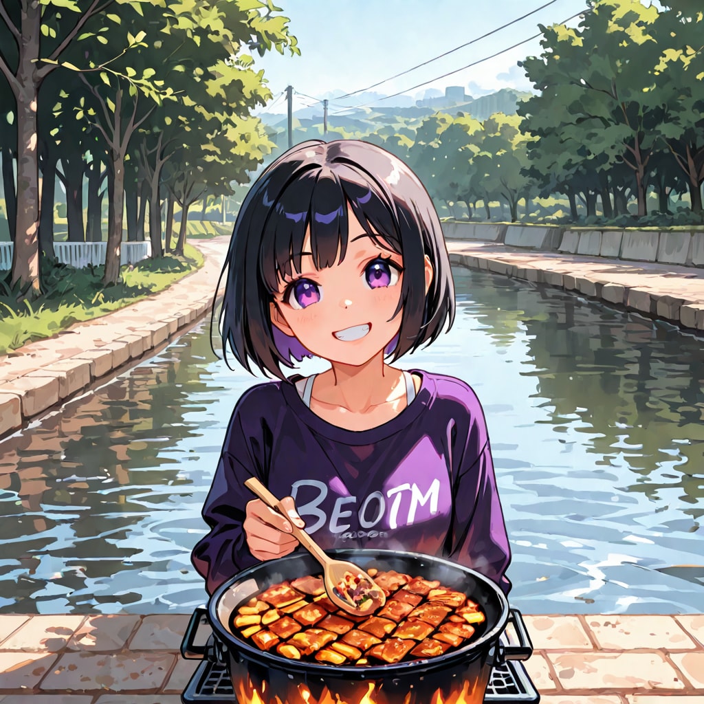 川でBBQ