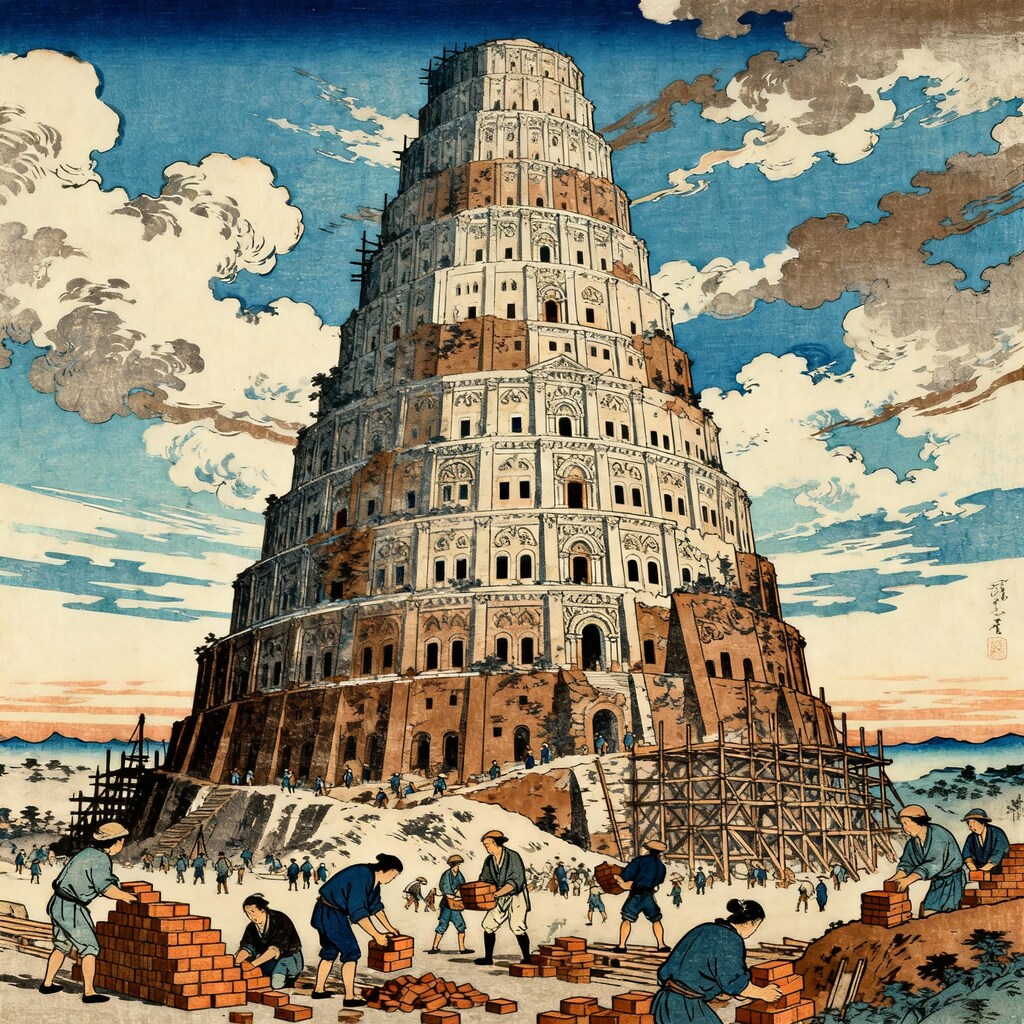 浮世絵風のバベルの塔