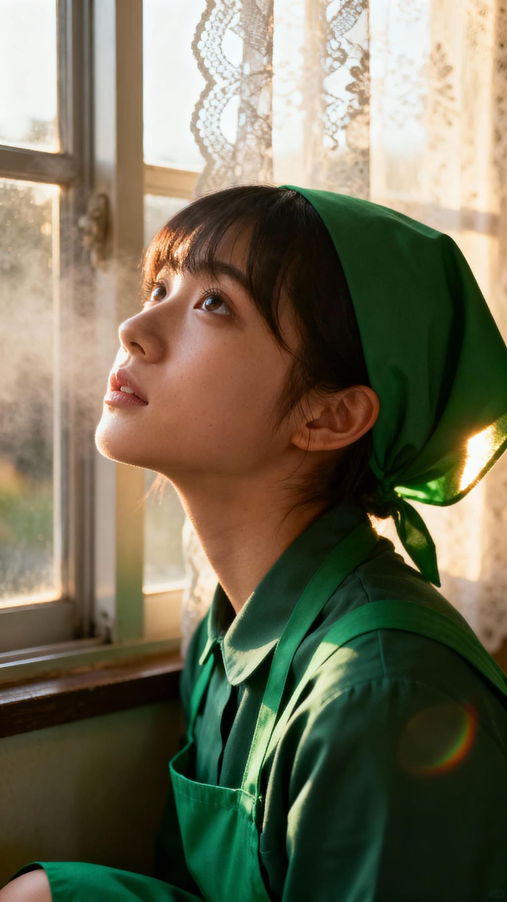 Green Bandana and a Pensive Gaze