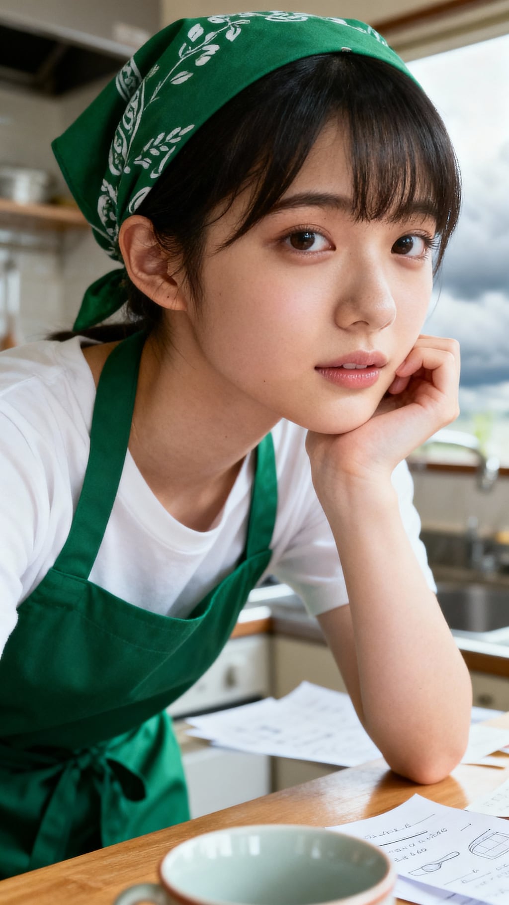 Green Bandana and a Pensive Gaze