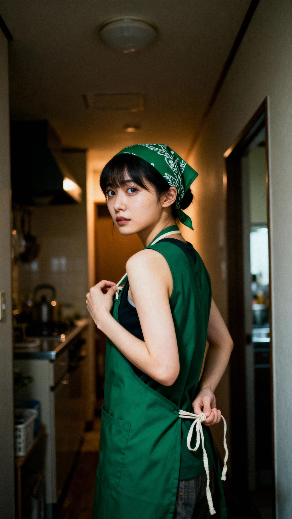 Green Bandana and a Pensive Gaze