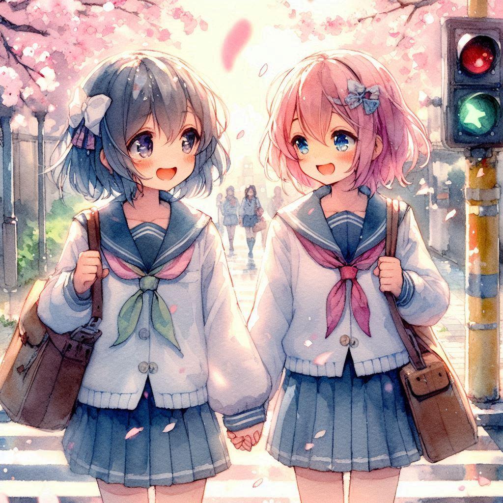 新生活♪百合な女の子達の仲良し登校😊♪