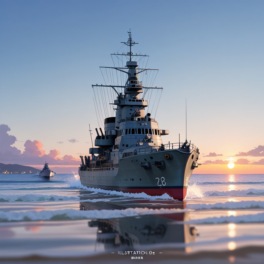 軍艦と夕暮れ | の人気AIイラスト・グラビア