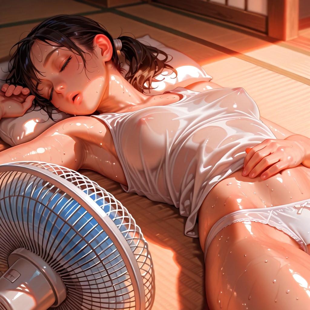 汗だくで寝てる姉ちゃん