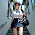 通学路をチェックされるツインテールの爆乳J系優希ちゃん 3枚目