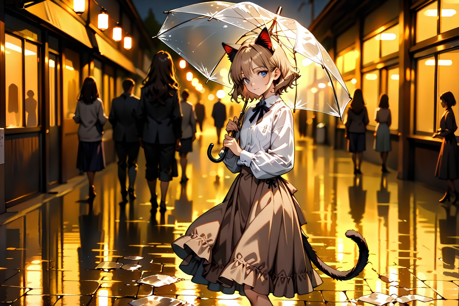 雨降り散歩の猫耳さん | の人気AIイラスト・グラビア