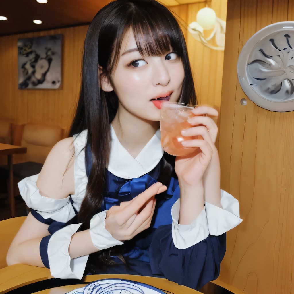 黒髪ロングでカフェの美女４６