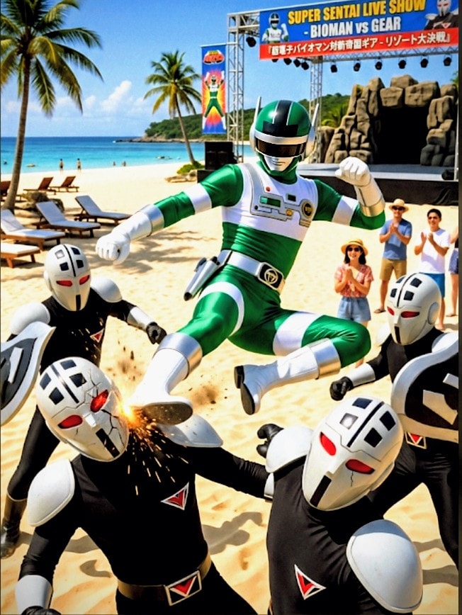 リゾート地の、大好きな　　　　　　　　　　バイオマンのヒーローショー💥