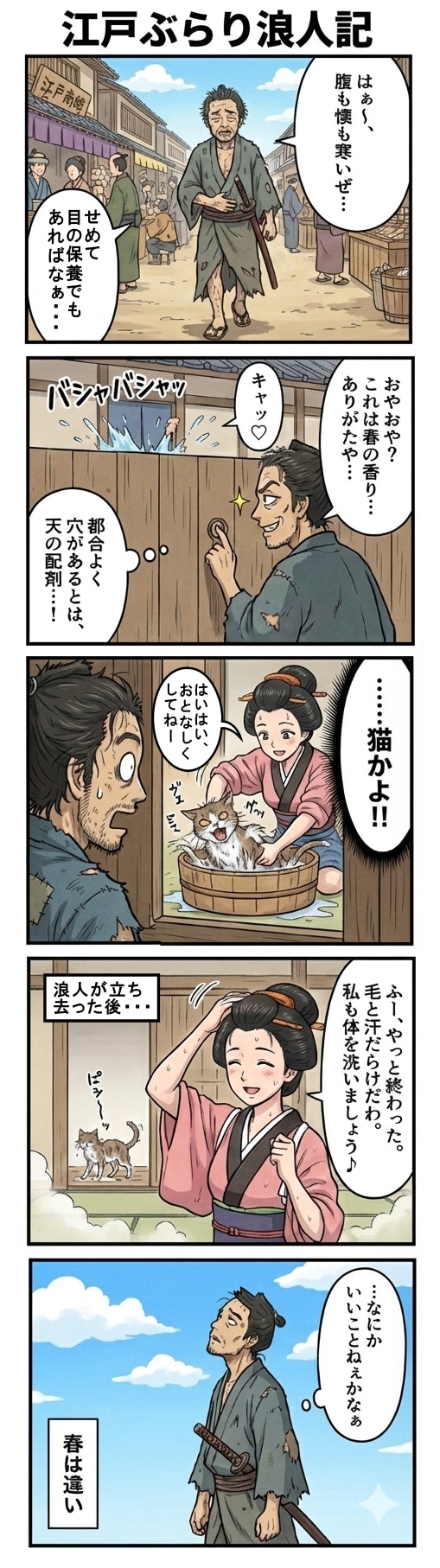 江戸ぶらり浪人記（四コマ漫画【たた８】１５の１） | の人気AIイラスト・グラビア