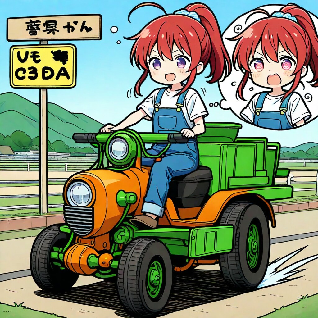 トラクターでドライブする赤髪ちゃん