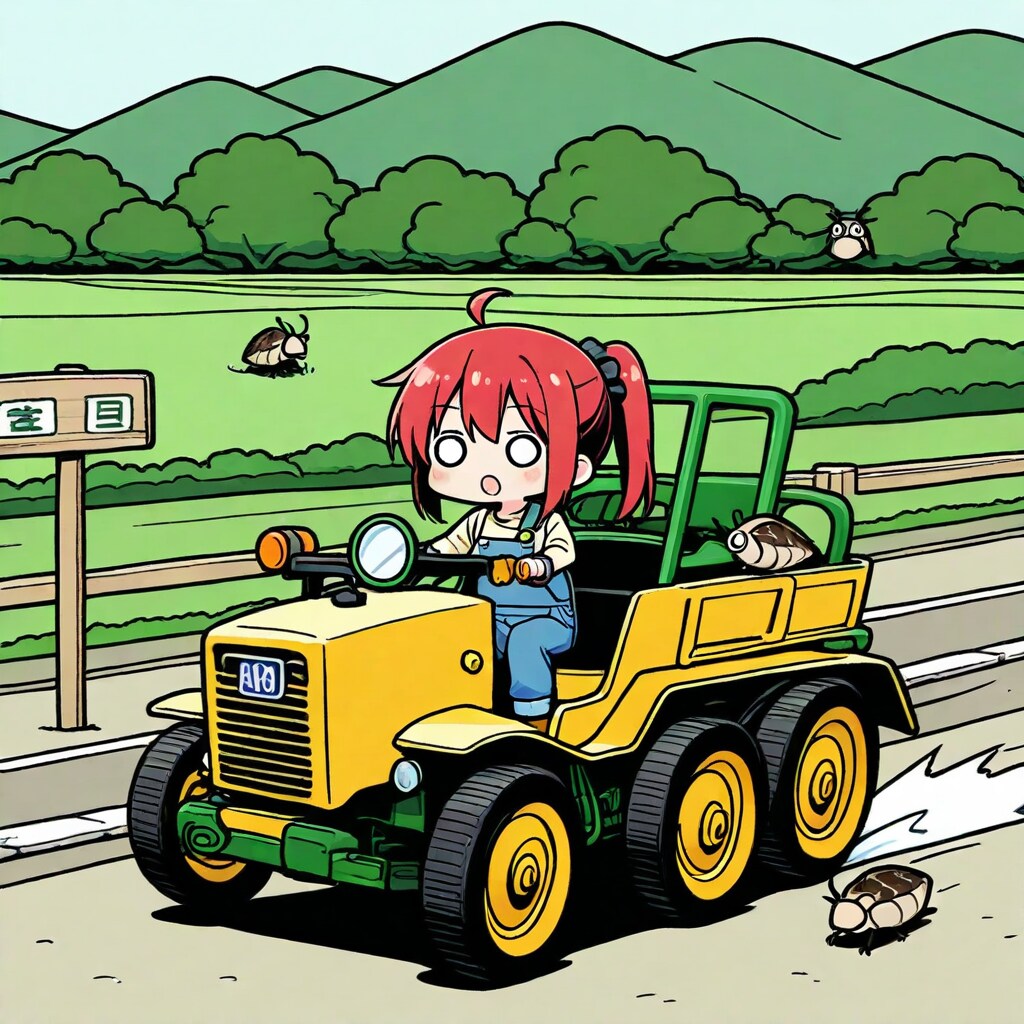 トラクターでドライブする赤髪ちゃん