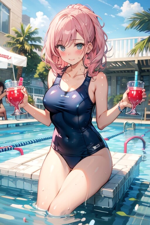 リゾート地でスク水の彼女と…