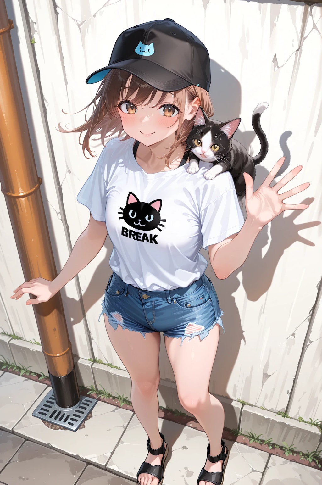 海辺の女の子猫といっしょ