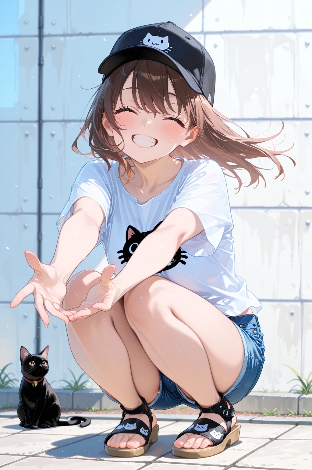 海辺の女の子猫といっしょ