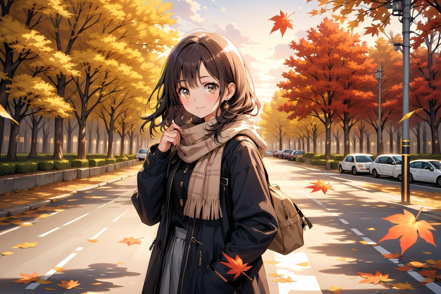 #LARIMAR 初秋の木曜日、少し早い紅葉の道に立つ美少女 | の人気AIイラスト・グラビア