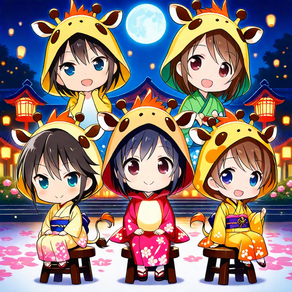 春のお祭りと和装キリン着ぐるみちび子ちゃん