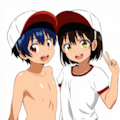 男子は上半身裸+短パン、女子は半袖+短パンで体育 2枚目
