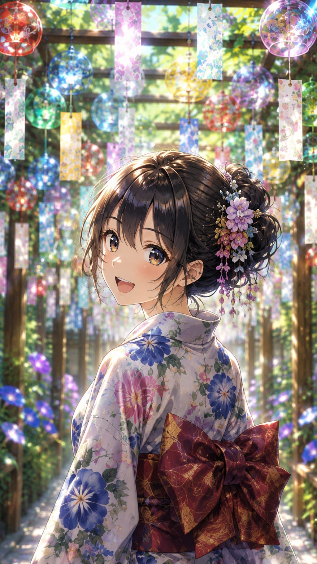 風鈴祭りで微笑む少女