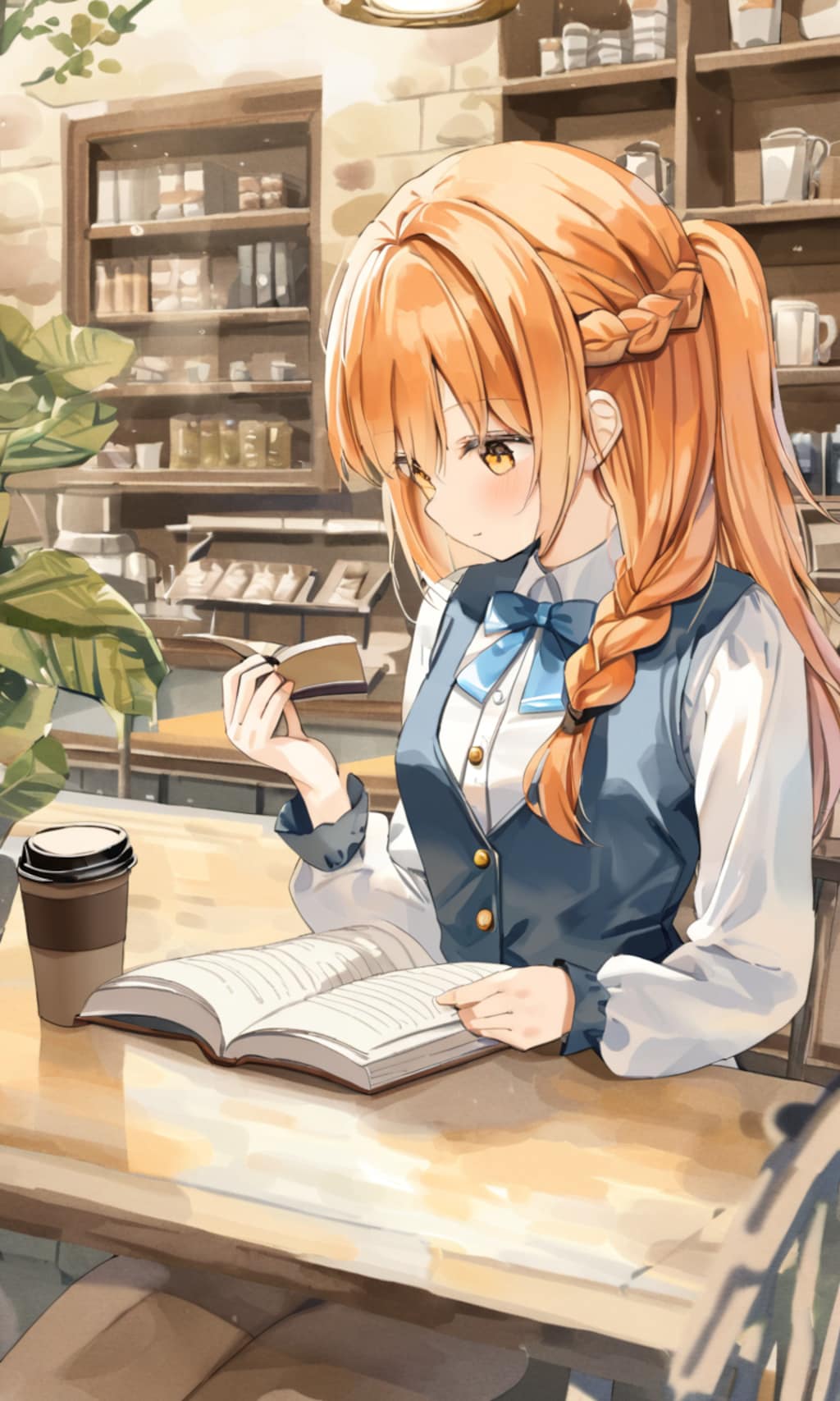 カフェでお勉強する不良店員