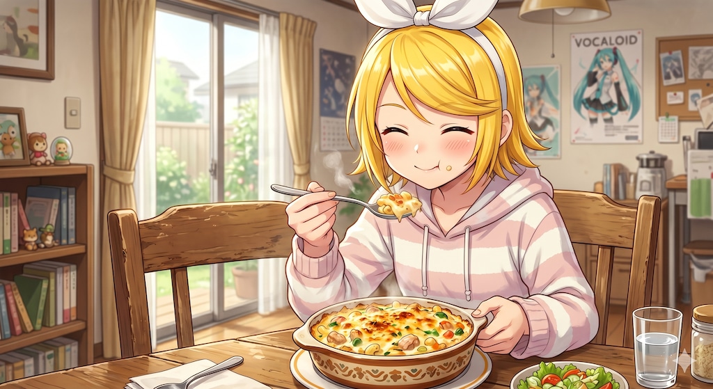 今日のお昼はマカロニグラタンです