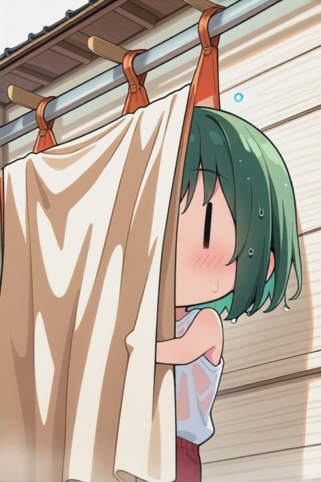 洗濯物と緑髪ちゃん