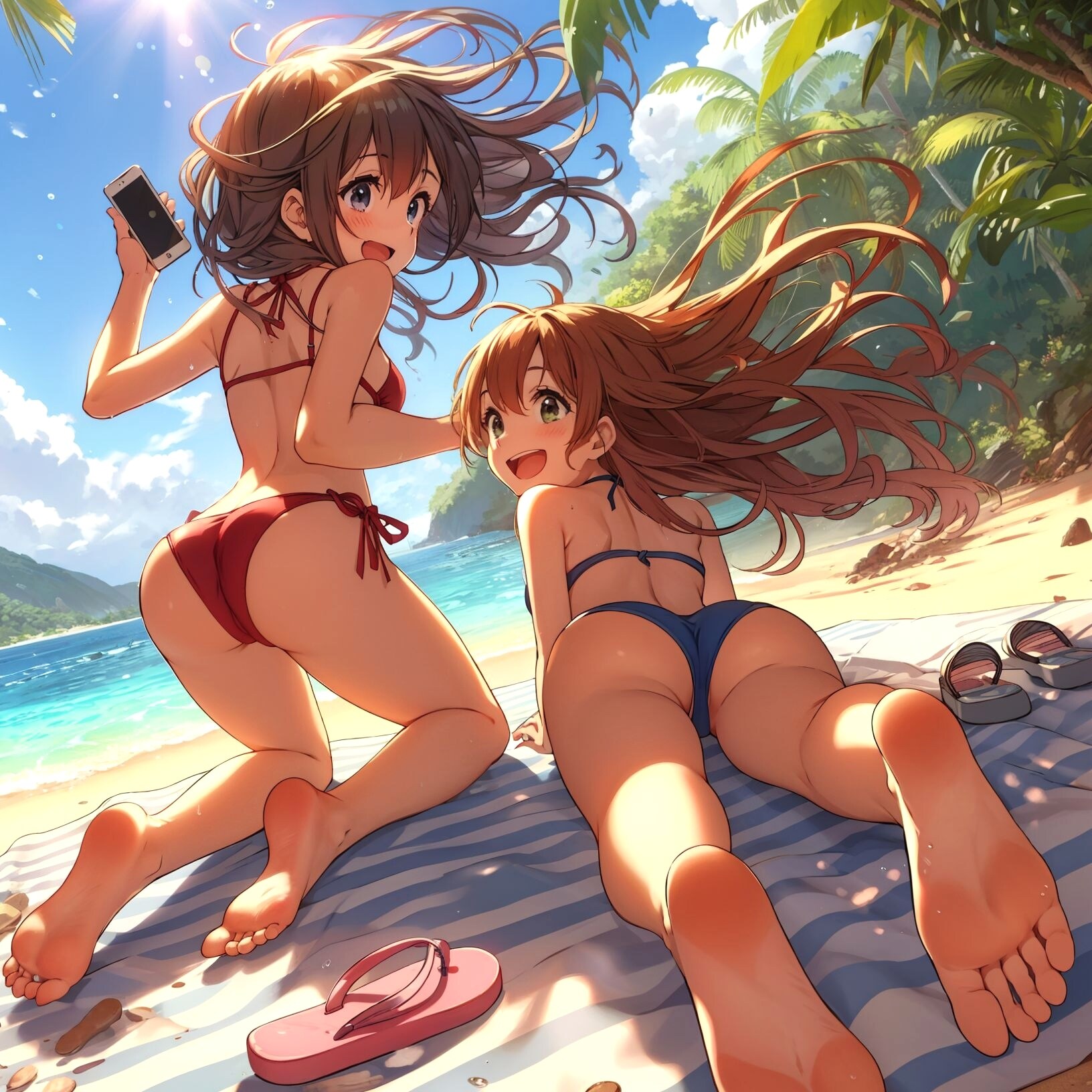 浜に寝そべり