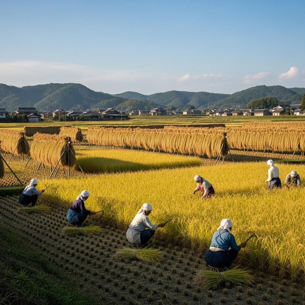 稲刈り　日本の原風景