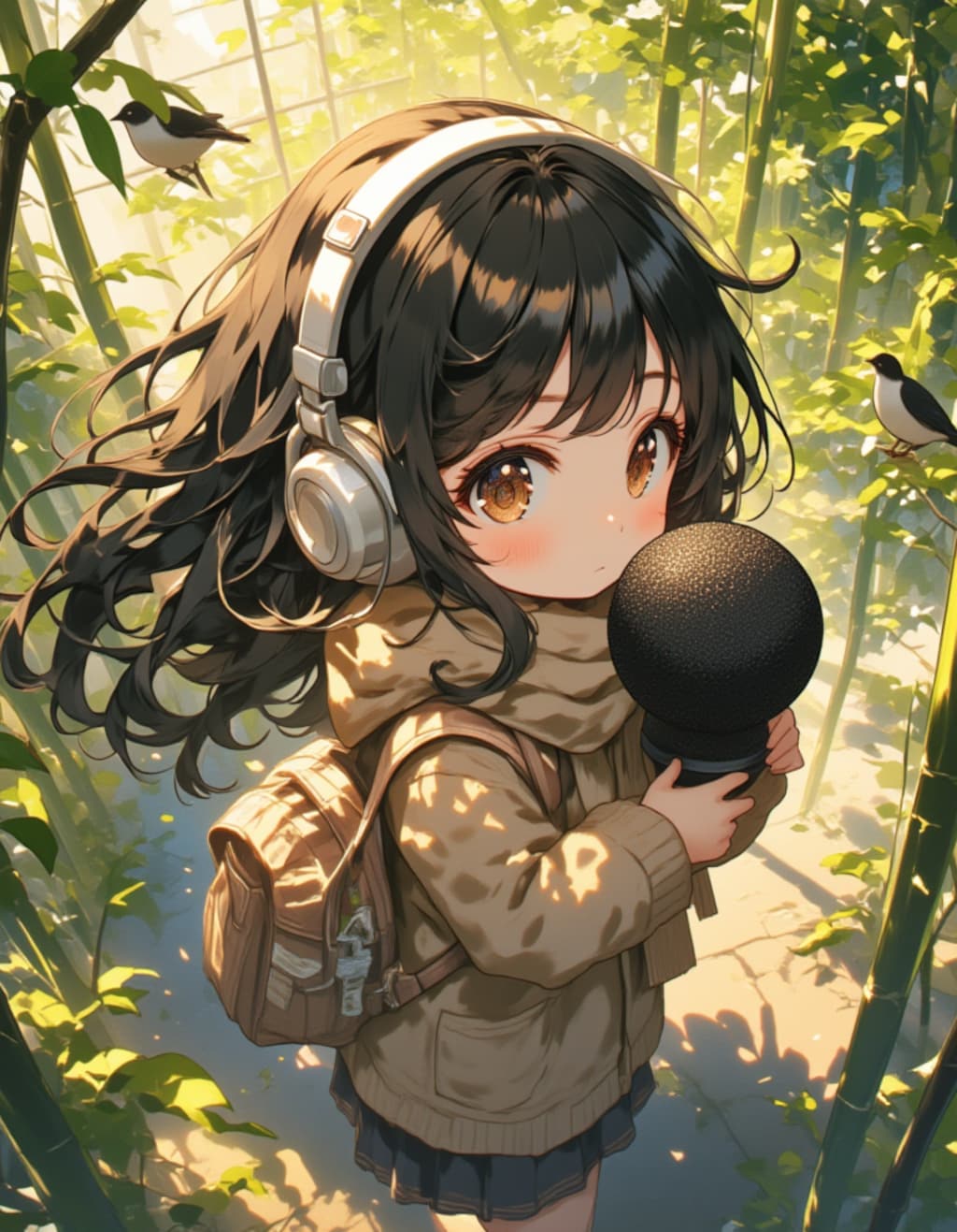 竹林の中で音を抱きしめる少女