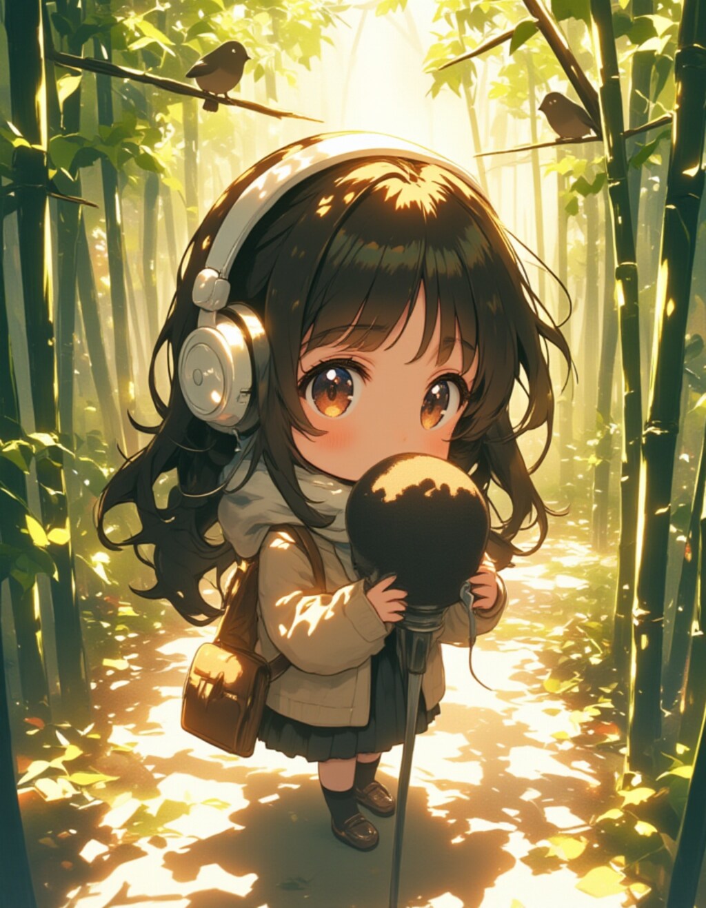 竹林の中で音を抱きしめる少女