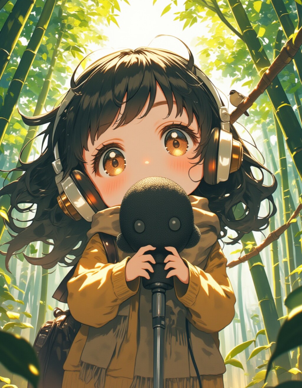 竹林の中で音を抱きしめる少女