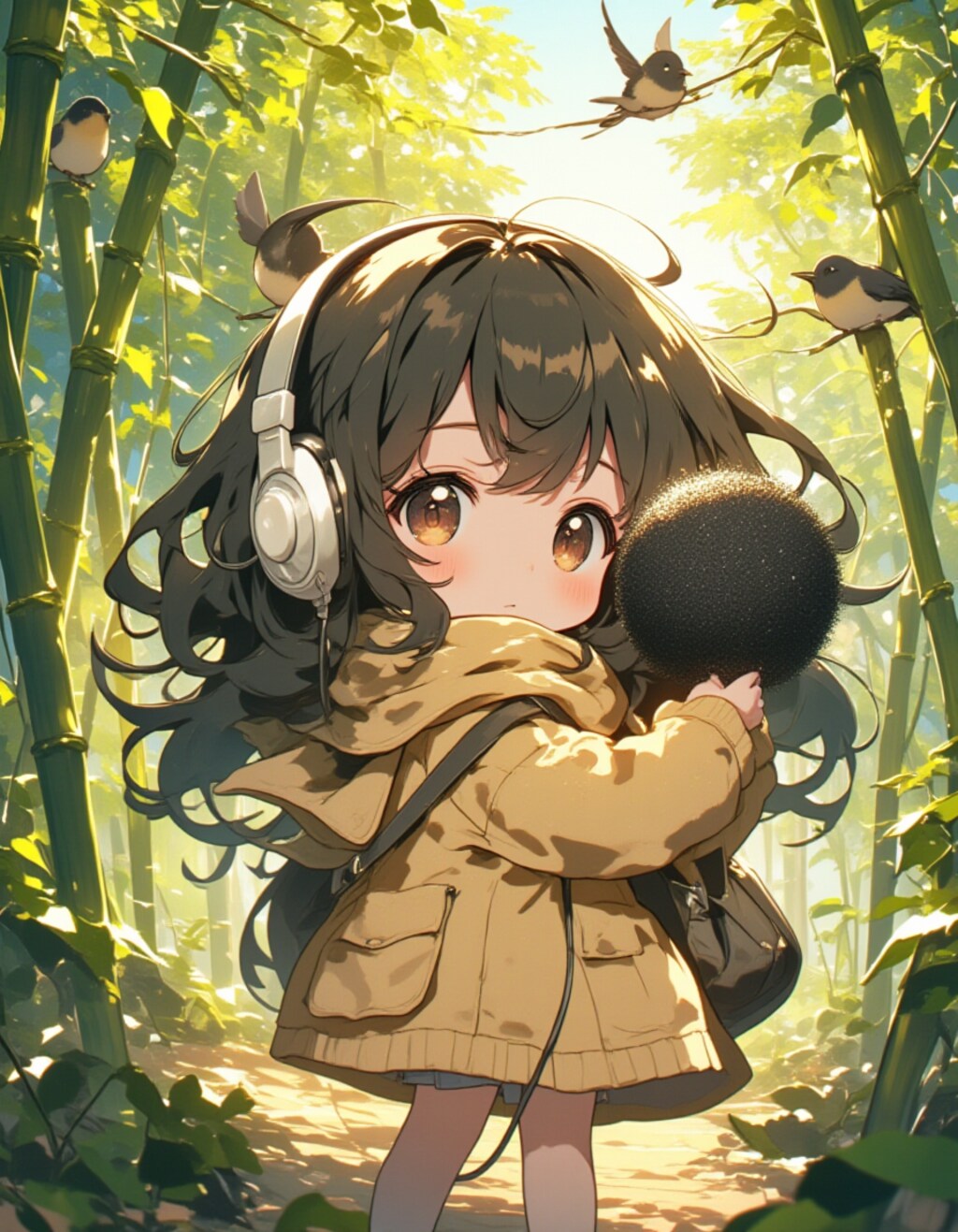 竹林の中で音を抱きしめる少女