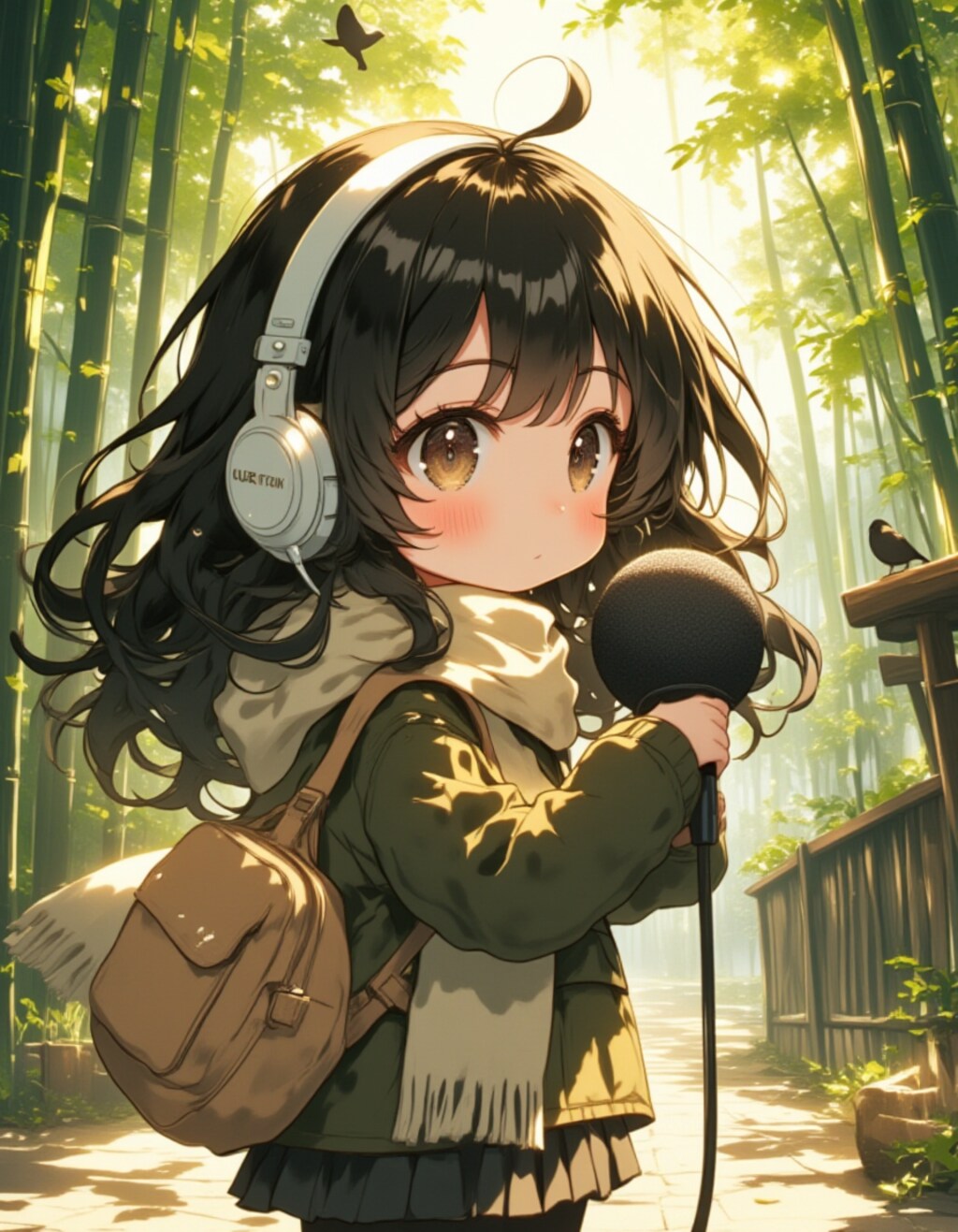 竹林の中で音を抱きしめる少女