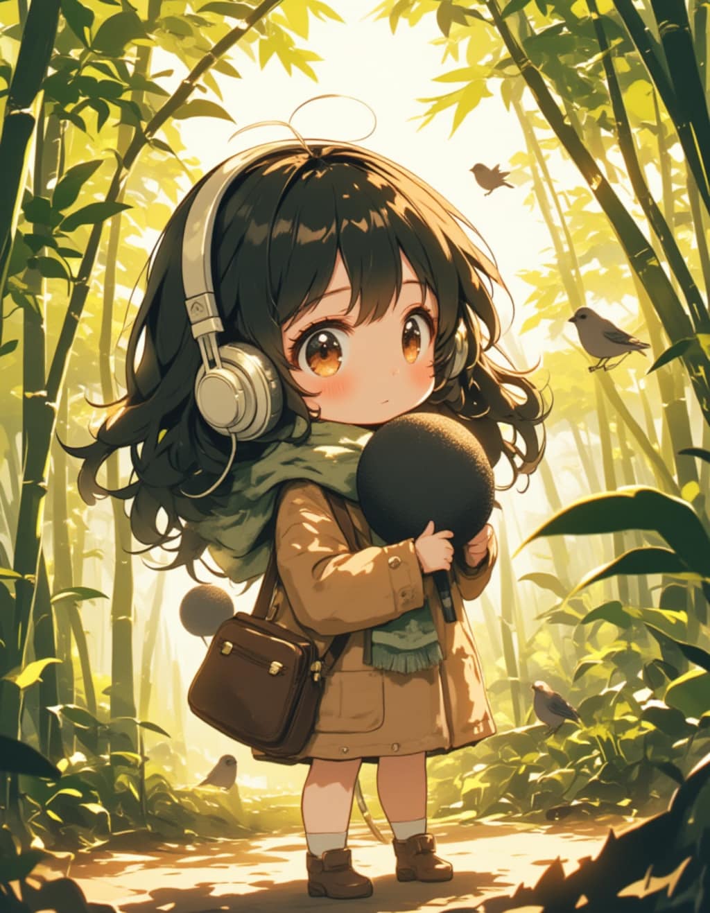 竹林の中で音を抱きしめる少女