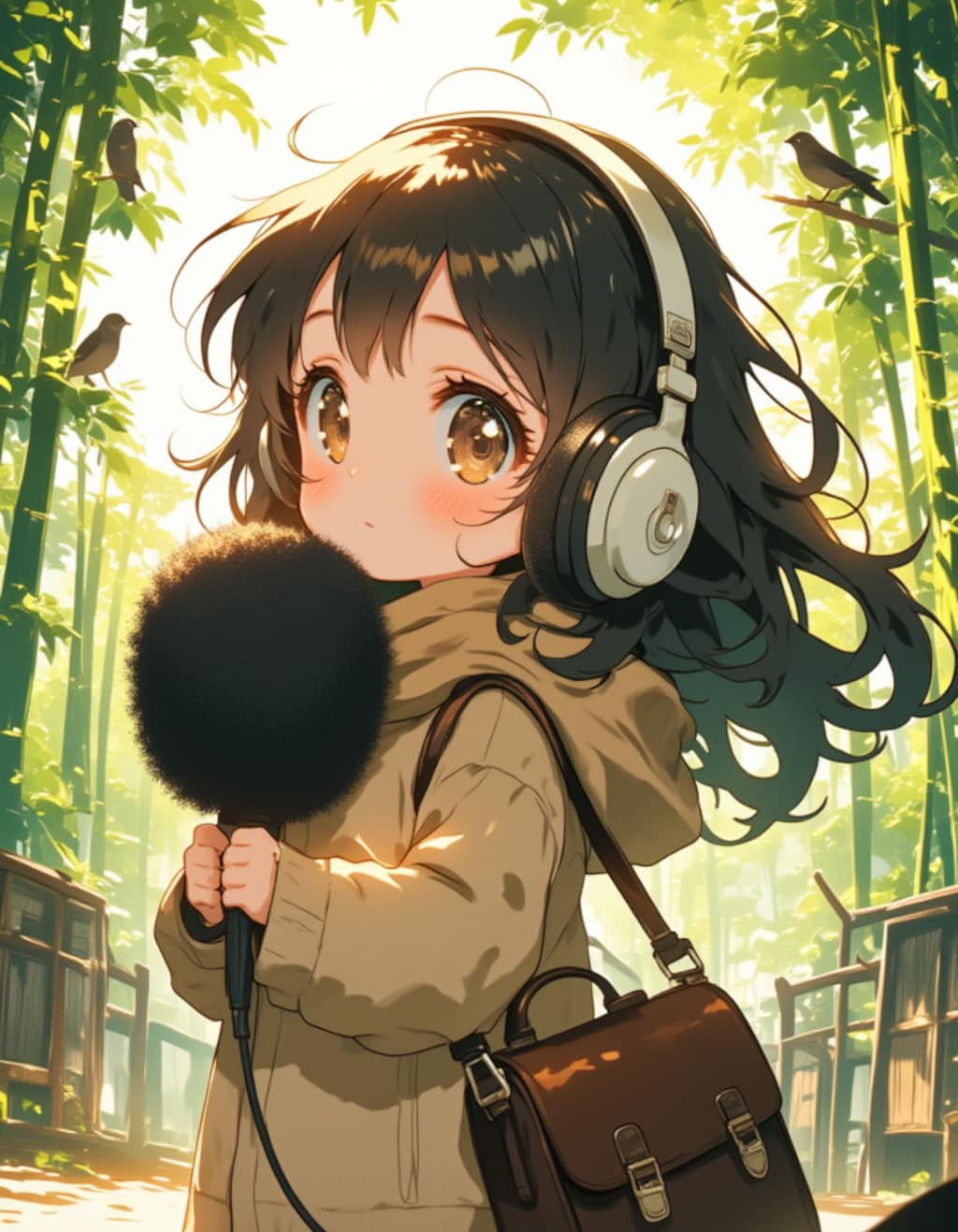 竹林の中で音を抱きしめる少女