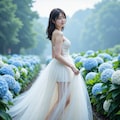 紫陽花と白いドレスの女性 8枚目