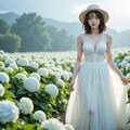 紫陽花と白いドレスの女性 6枚目