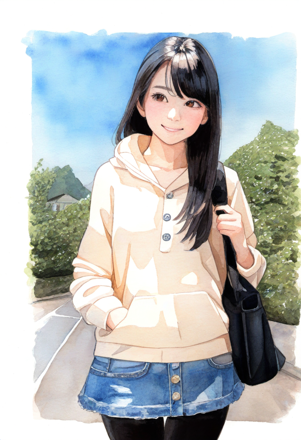 うちの子 お散歩　水彩風