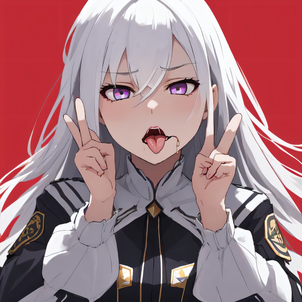 白髪ロングの舌出し少女３