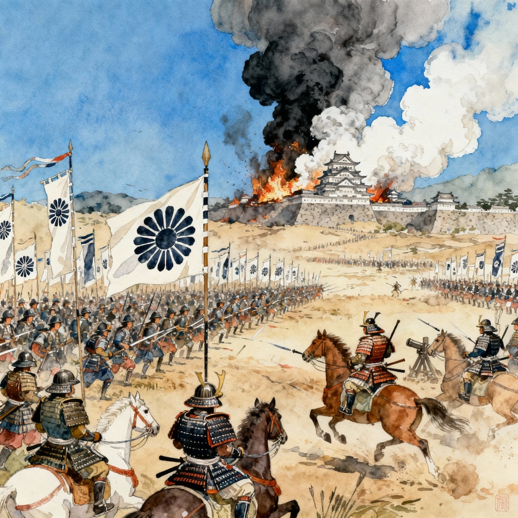 法螺が響く　燃える大坂方の城