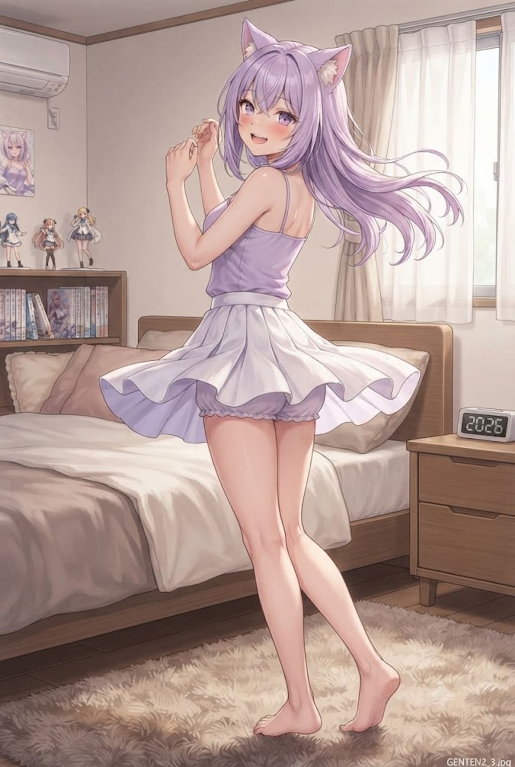 パンチラしてもドロワーズだから平気にゃ。