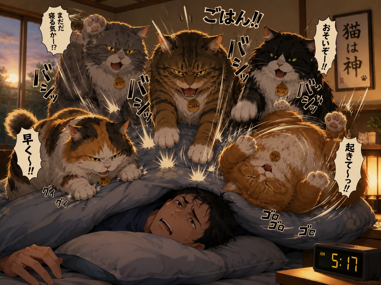 早朝からやかましい猫たち | の人気AIイラスト・グラビア